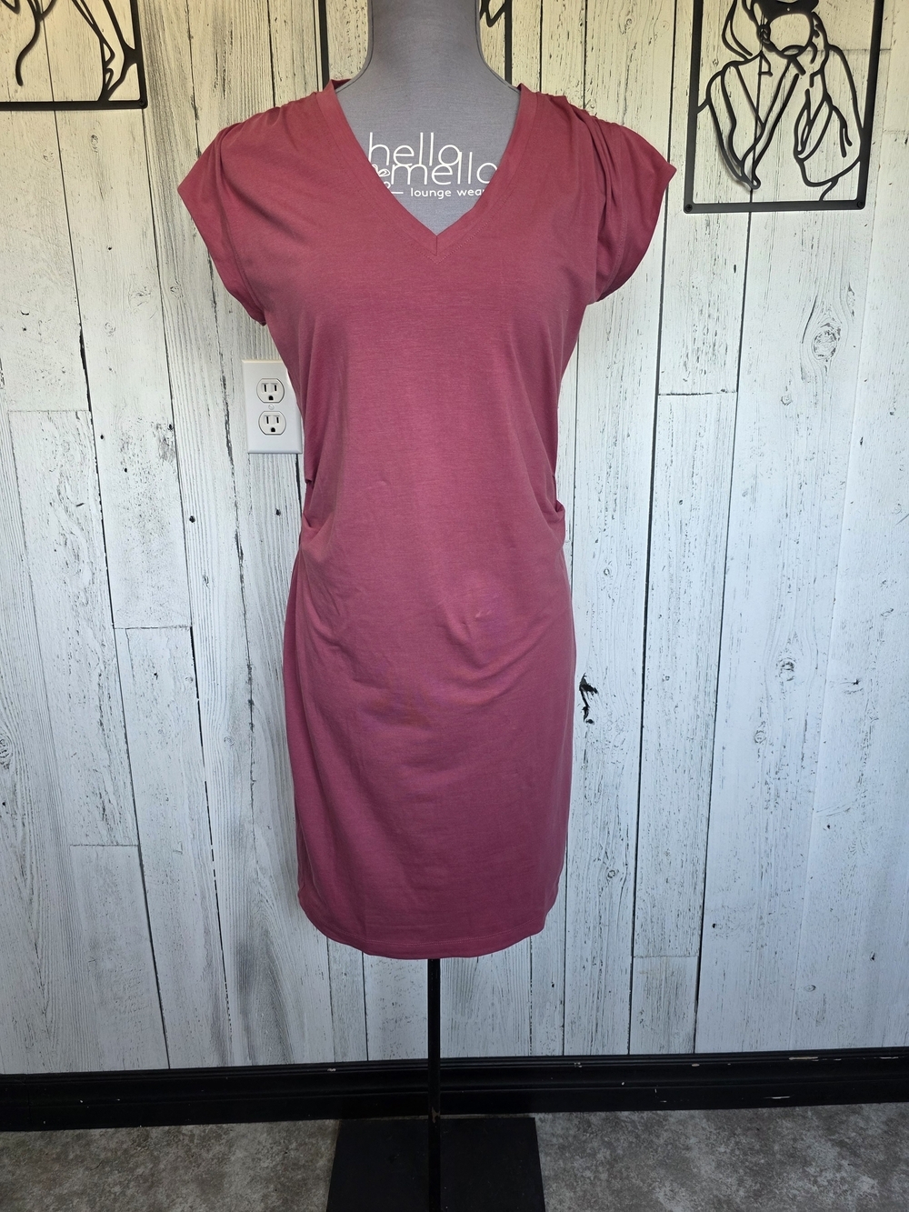 Athleta Dusty Rose V-Neck Ruched T-Shirt Dress Size S | Casual | Travel